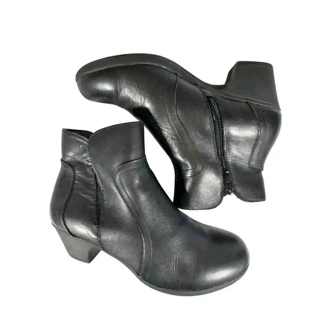 ABELLA! RONDA BLACK GENUINE LEATHER CHUNKY HEEL, RU BER SOLE ANKLE BOOTS!SZ 7.5M